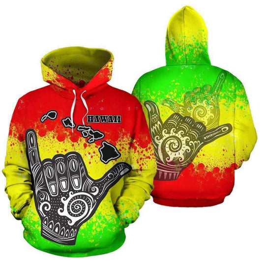 Hawaii All Over Hoodie - Polynesian Shaka Hawaii Map Reggae - HC05 - Amaze Style™-Apparel
