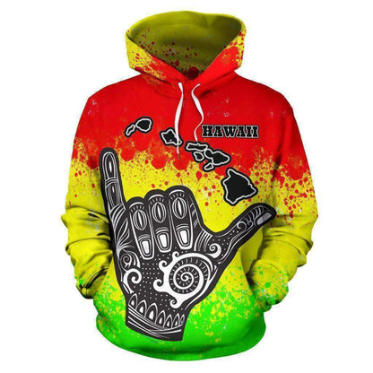 Hawaii All Over Hoodie - Polynesian Shaka Hawaii Map Reggae - HC05 - Amaze Style™-Apparel
