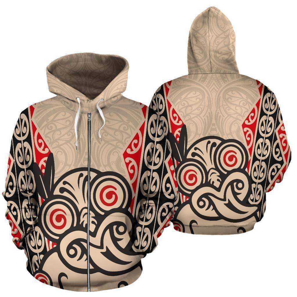 Hei Tiki With Maori Pattern Zip Hoodie HC2502 - Amaze Style™-Apparel