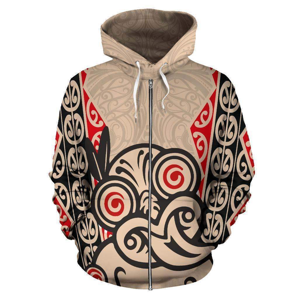 Hei Tiki With Maori Pattern Zip Hoodie HC2502 - Amaze Style™-Apparel