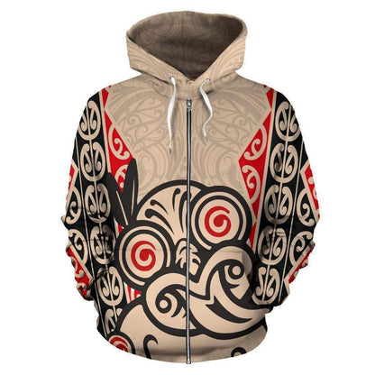 Hei Tiki With Maori Pattern Zip Hoodie HC2502 - Amaze Style™-Apparel