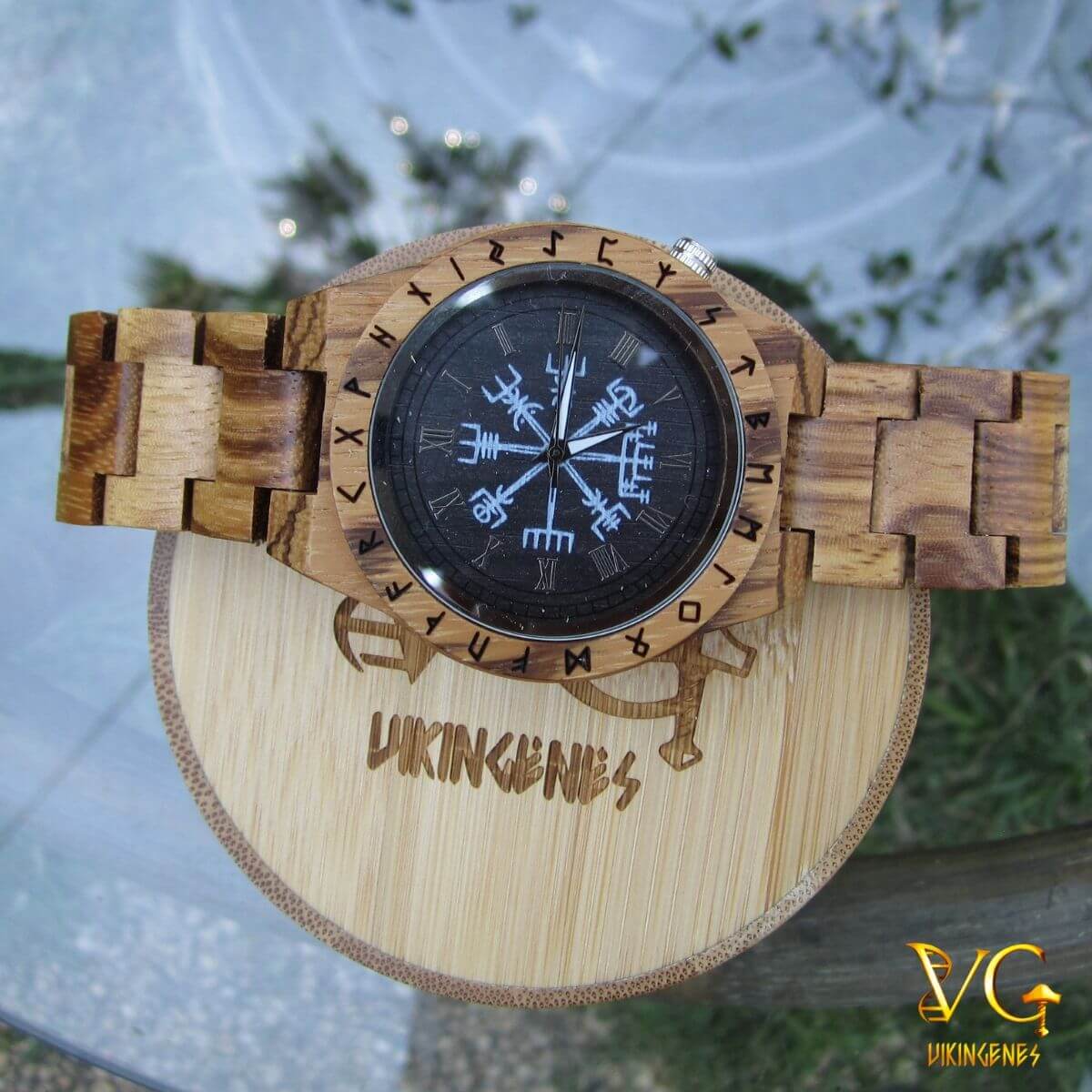 Vegvisir Handmade Engraved Wooden Watch