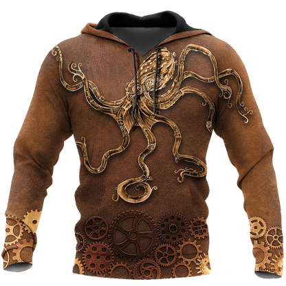 Octopus Steampunk Mechanic All Over Printed Hoodie For Men and Women TN
