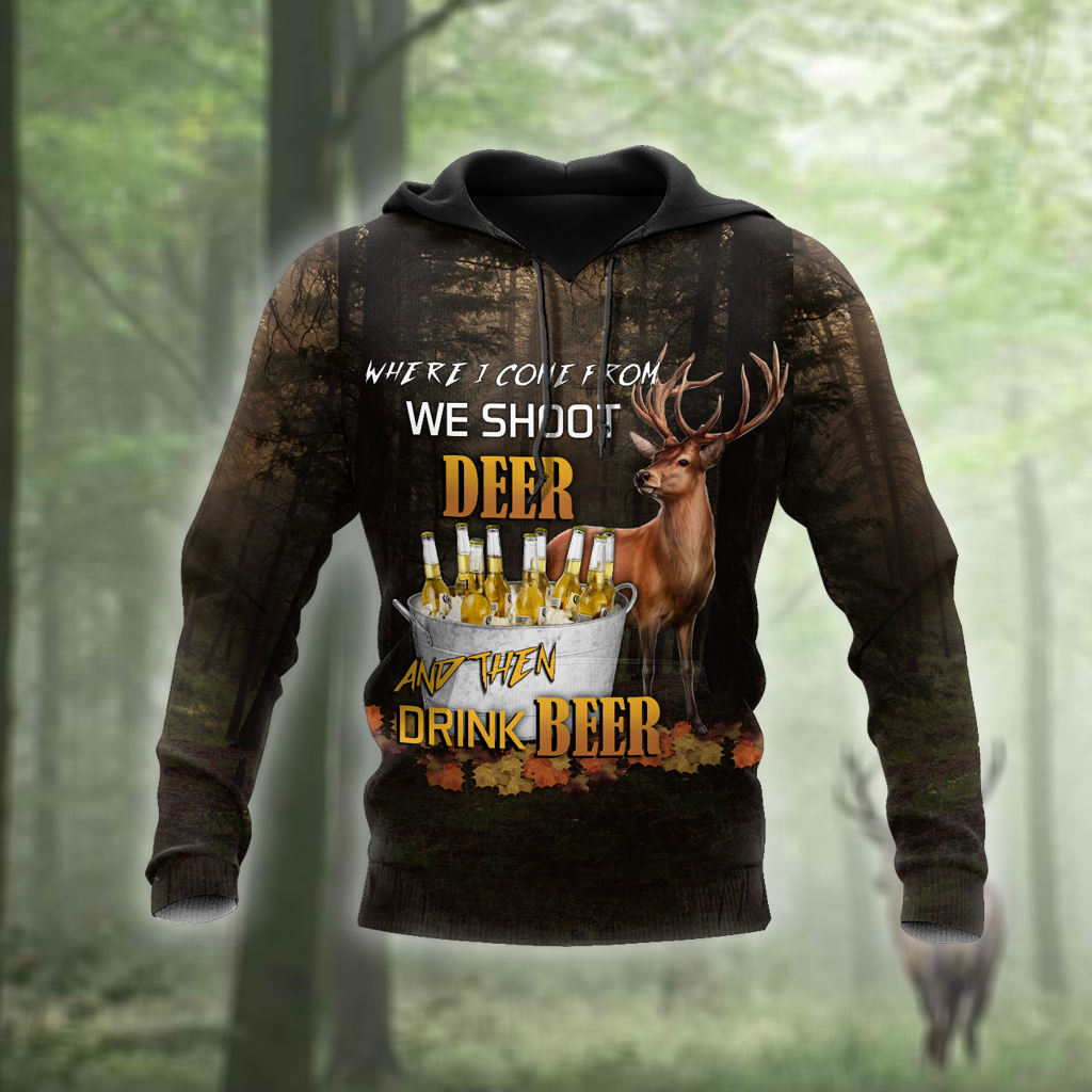 Hunting Deer and Drinking Beer 3D All Over Print Hoodie
