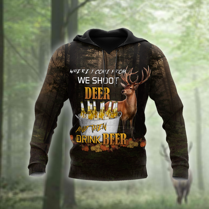 Hunting Deer and Drinking Beer 3D All Over Print Hoodie