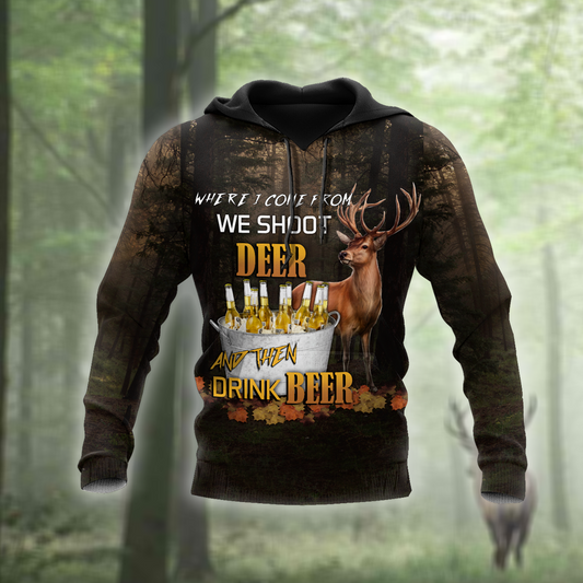 Hunting Deer and Drinking Beer 3D All Over Print Hoodie