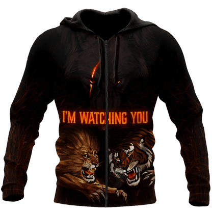 Wolf I Am Watching You All 3D Over Printed Unisex Hoodie ML