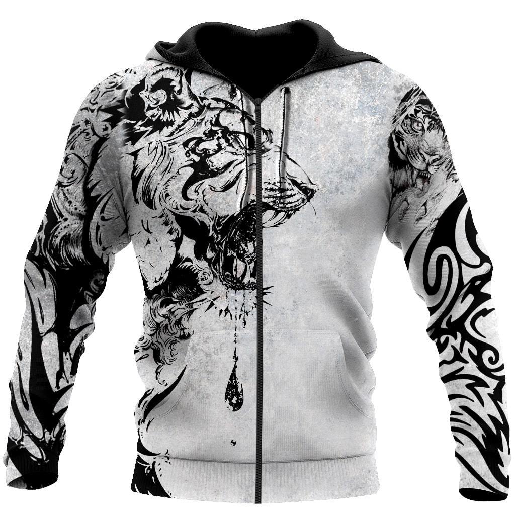 Power Tiger Tattoo 3D Over Printed Hoodie Tshirt for Men and Women-ML