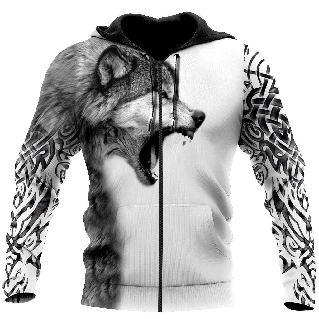 Gray Wolf Over Printed Hoodie Tshirt for Men and Women-ML