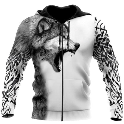 Gray Wolf Over Printed Hoodie Tshirt for Men and Women-ML