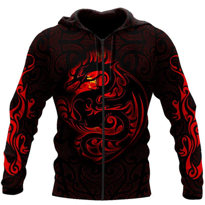 Dragon Tribal Tattoo Art 3D Over Printed Hoodie Tshirt for Men and Women-ML
