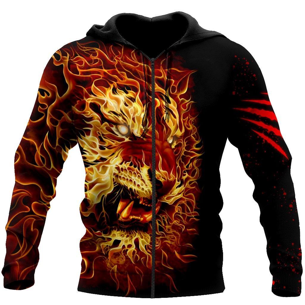 Firer Tiger 3D Over Printed Hoodie Cloak for Men and Women-ML