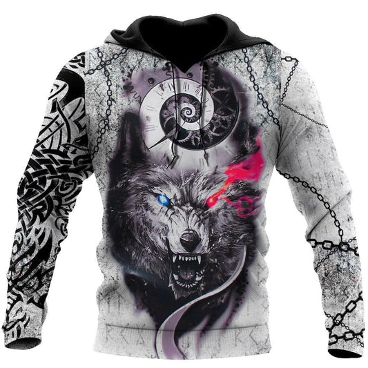 Gray Wolf Tattoo 3D Over Printed Hoodie for Men and Women-ML
