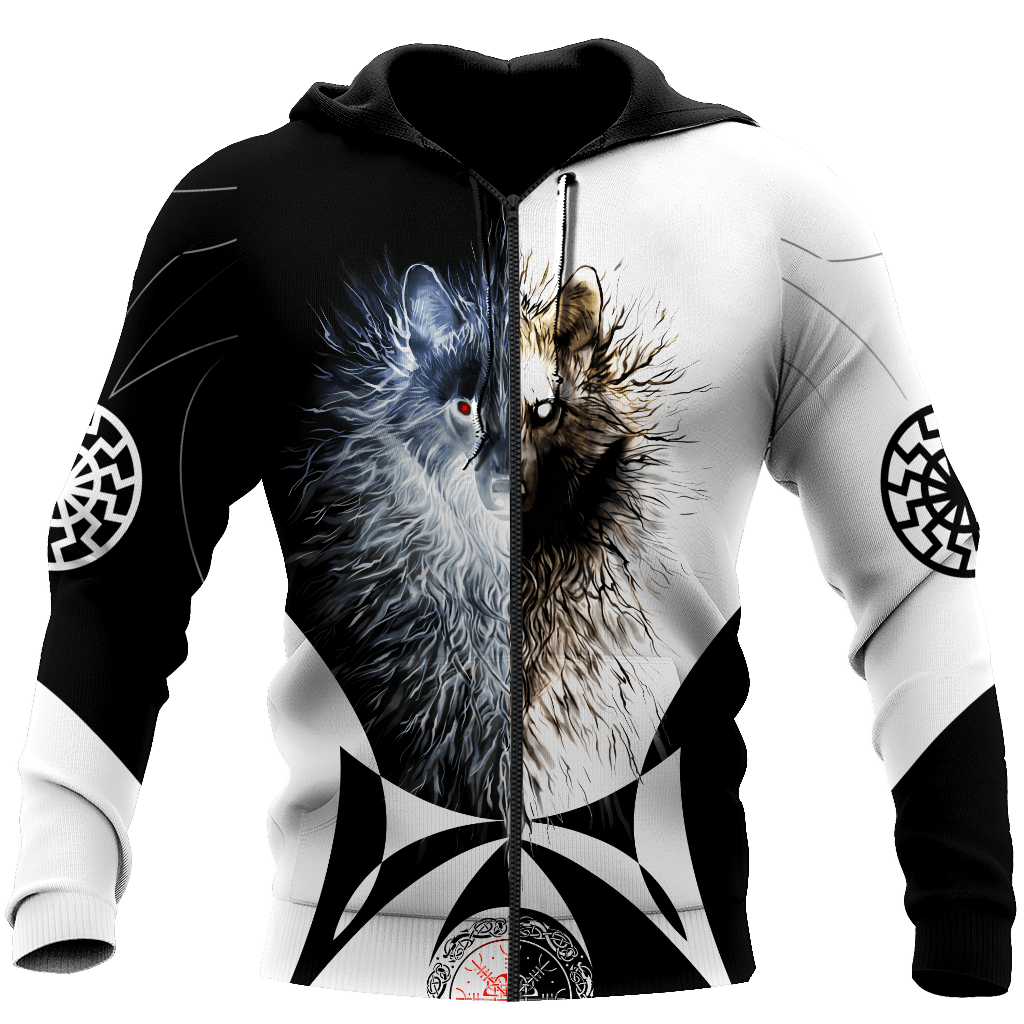 Day and Night Wolf 3D Over Printed Hoodie for Men and Women-ML