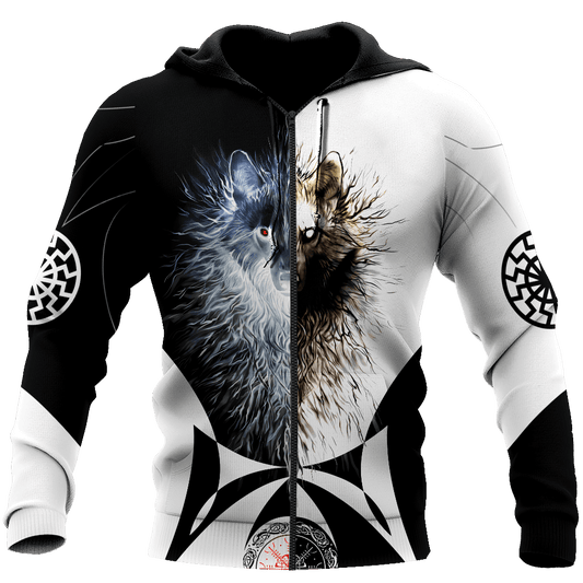 Day and Night Wolf 3D Over Printed Hoodie for Men and Women-ML