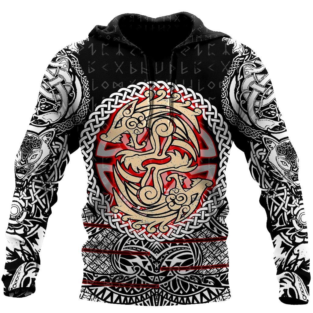 Fenrir Viking Tattoo 3D Over Printed Hoodie for Men and Women-ML