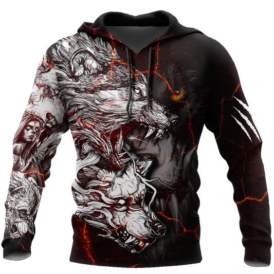 Red Thunder Wolf Tattoo All Over Printed Shirt for Men and Women