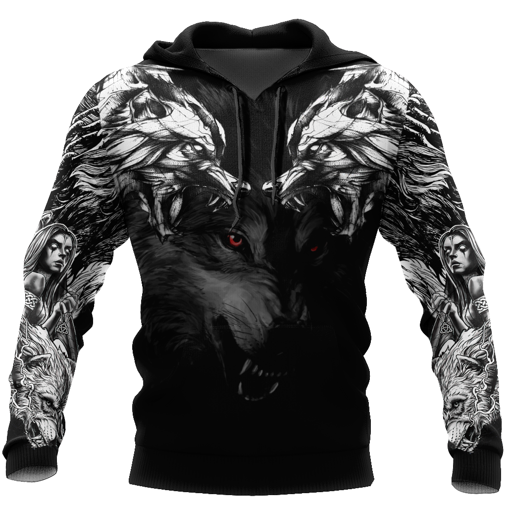 Double Dark Wolf Tattoo Over Printed Shirt For Men and Women