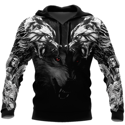 Double Dark Wolf Tattoo Over Printed Shirt For Men and Women