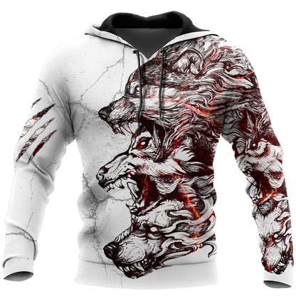 Three Gray Wolfs White Tattoo 3D Over Printed Shirt for Men and Women