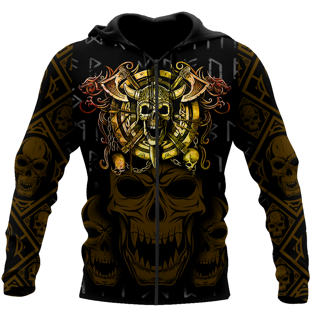 Premium Unisex All Over Printed Golden Viking Skull Shirts MEI