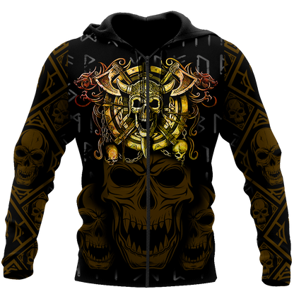Premium Unisex All Over Printed Golden Viking Skull Shirts MEI