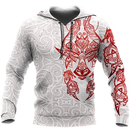 Red & White Viking Tattoo Dragon Hoodie T Shirt For Men and Women HAC150605-NM-Apparel-NM-Hoodie-S-Vibe Cosy™