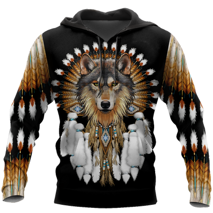 Native American Wolf Hoodie T Shirt For Men and Women HAC210405-Apparel-NM-Hoodie-S-Vibe Cosy™