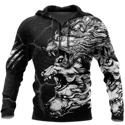 Three Gray Wolfs Tattoo 3D Over Printed Shirt for Men and Women