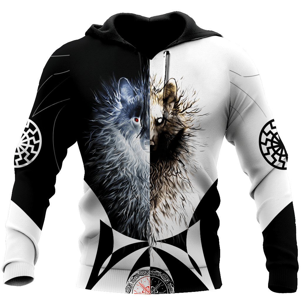 Day and Night Wolf 3D Over Printed Hoodie for Men and Women-ML