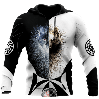 Day and Night Wolf 3D Over Printed Hoodie for Men and Women-ML