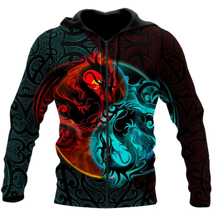 Dragon Yin&Yang Art 3D Over Printed Hoodie for Men and Women-ML