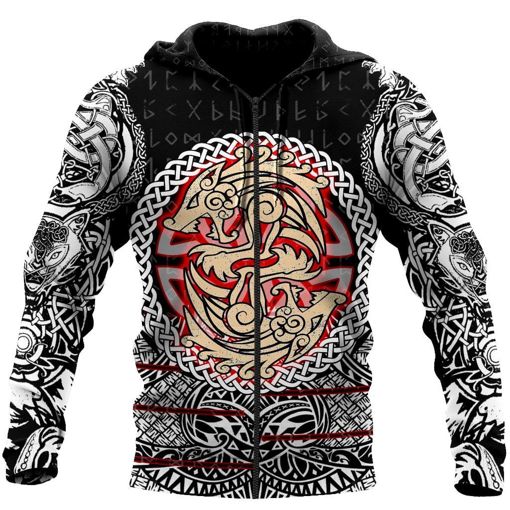 Fenrir Viking Tattoo 3D Over Printed Hoodie for Men and Women-ML
