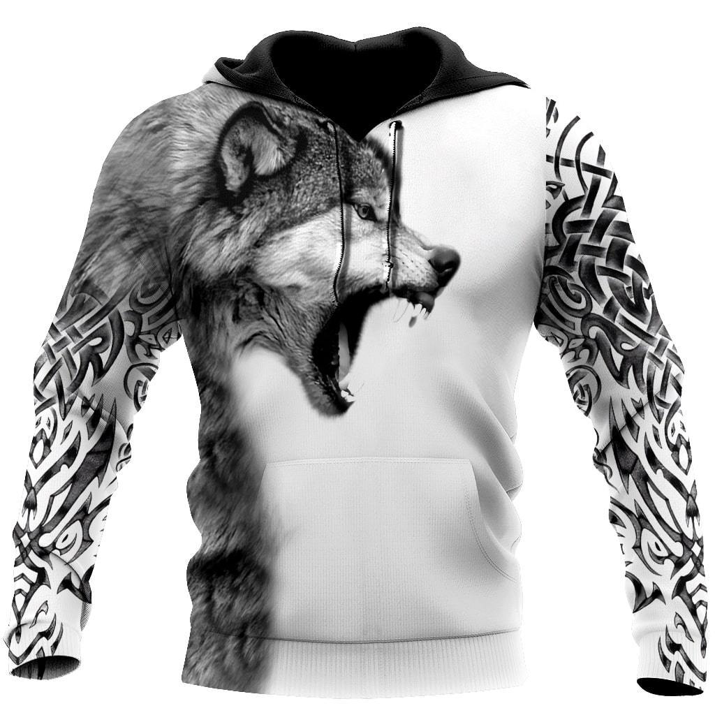 Gray Wolf Over Printed Hoodie Tshirt for Men and Women-ML
