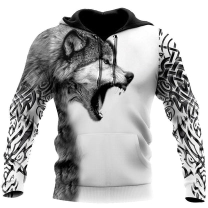 Gray Wolf Over Printed Hoodie Tshirt for Men and Women-ML