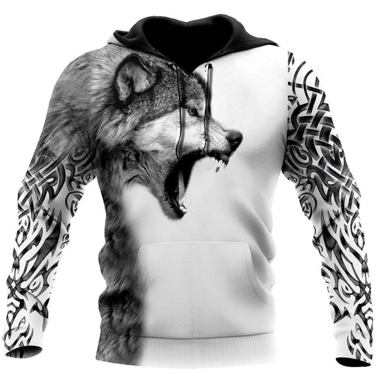 Gray Wolf Over Printed Hoodie Tshirt for Men and Women-ML