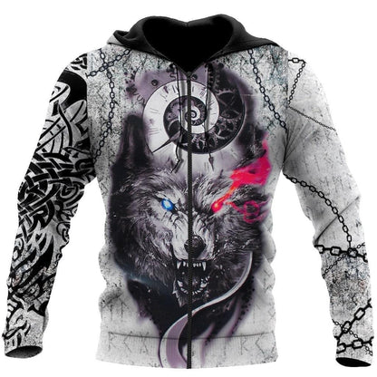 Gray Wolf Tattoo 3D Over Printed Hoodie for Men and Women-ML