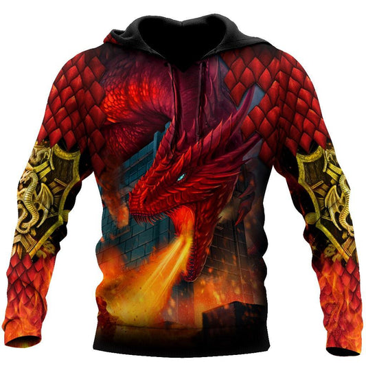 Fire Dragon 3D Over Printed Hoodie for Men and Women-ML