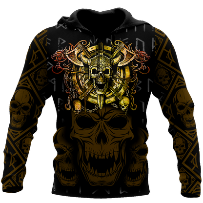 Premium Unisex All Over Printed Golden Viking Skull Shirts MEI