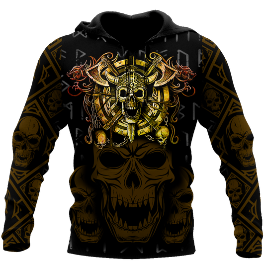 Premium Unisex All Over Printed Golden Viking Skull Shirts MEI