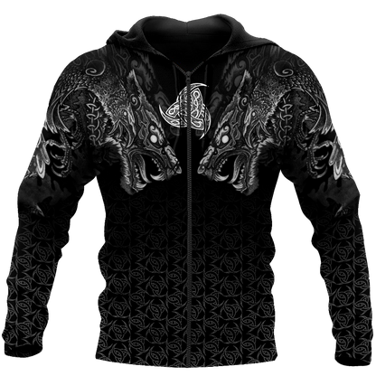 Fenrir Wolf Viking 3D All Over Printed Unisex Deluxe Hoodie ML