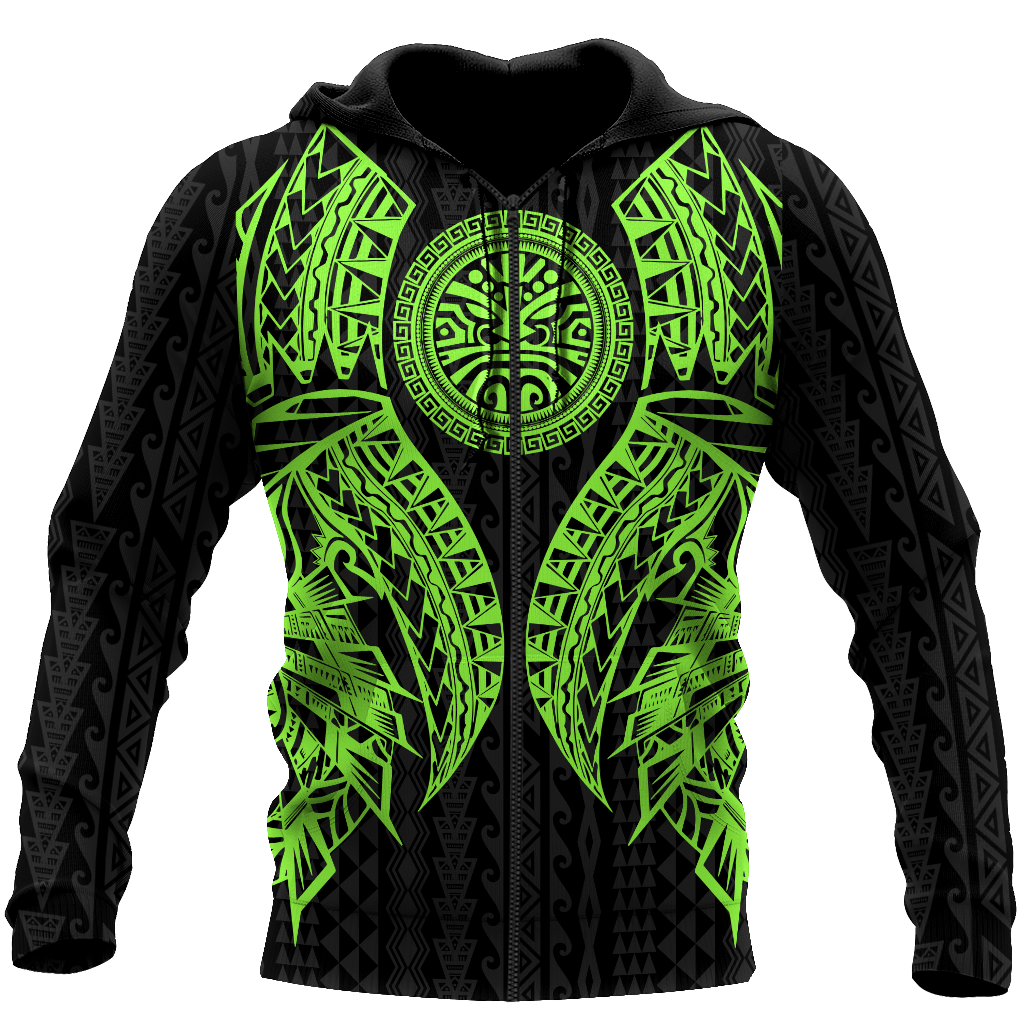 Amazing Polynesian Tattoo Green Hoodie-ML-Apparel-ML-Zipped Hoodie-S-Vibe Cosy™