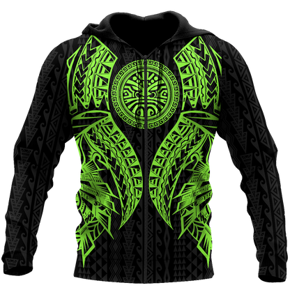 Amazing Polynesian Tattoo Green Hoodie-ML-Apparel-ML-Zipped Hoodie-S-Vibe Cosy™