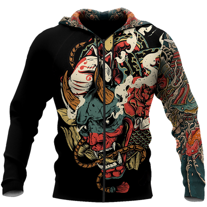 Oni Mask Tattoo 3D Over Printed Shirt for Men and Women