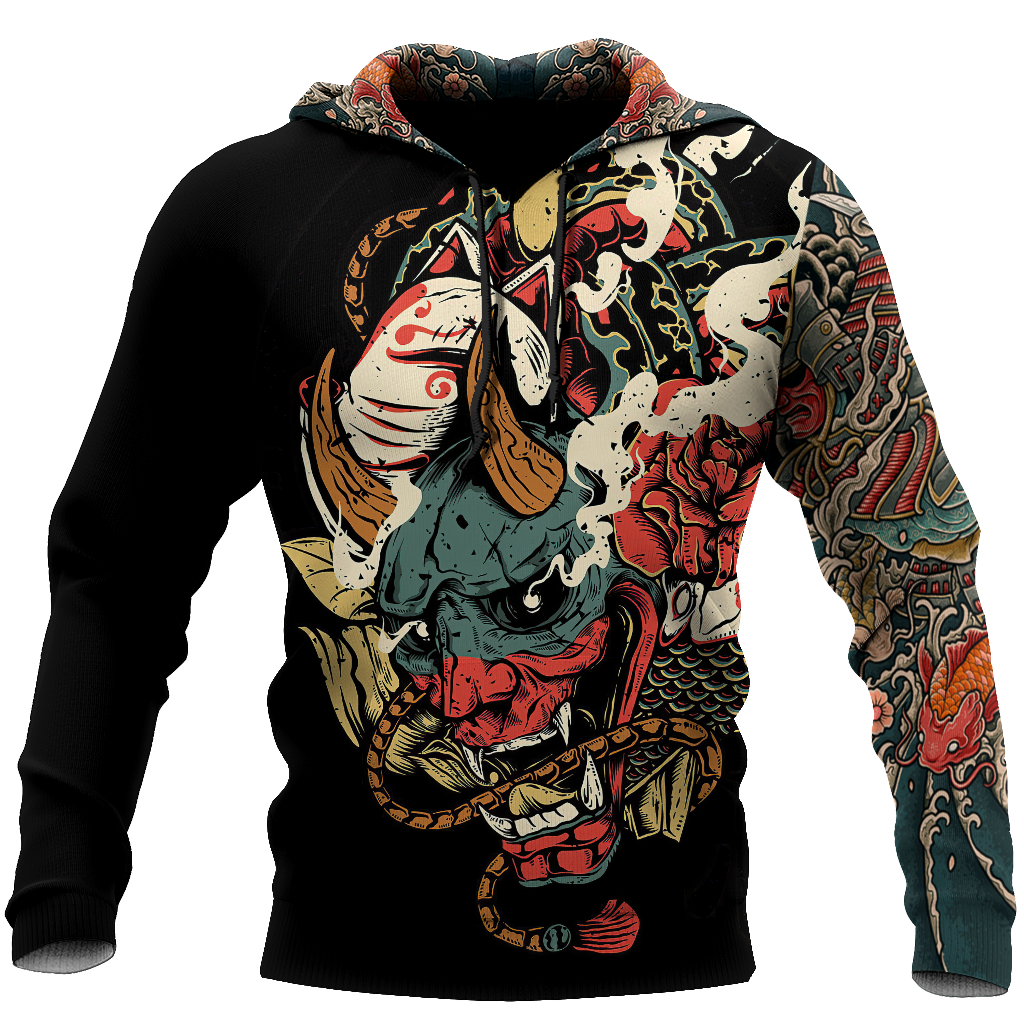 Oni Mask Tattoo 3D Over Printed Shirt for Men and Women