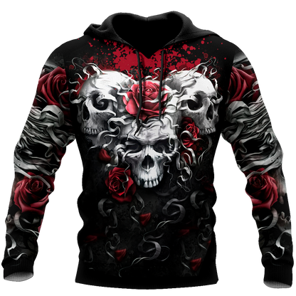 Unique Unisex All Over Printed Skulls And Roses Shirts MEI