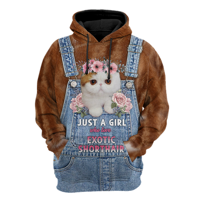 Love Cat Just a girl Exotic Shorthair face hair 3D all over shirts for women