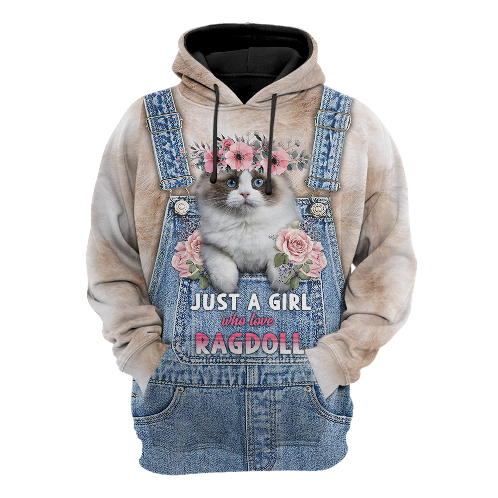 Love Cat Just a girl Ragdoll face hair 3D all over shirts for women