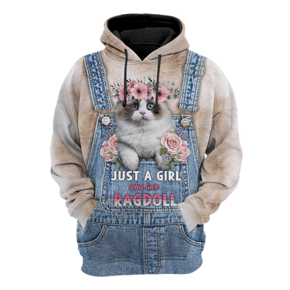 Love Cat Just a girl Ragdoll face hair 3D all over shirts for women