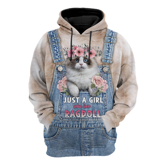 Love Cat Just a girl Ragdoll face hair 3D all over shirts for women